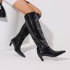 Stylisch Damen Kniehoch Spitze Stiletto Kitten Mittelhoch Zum Hineinschlüpfen Sexy Party Straße Weites Wadenbein Für Frau Mode
