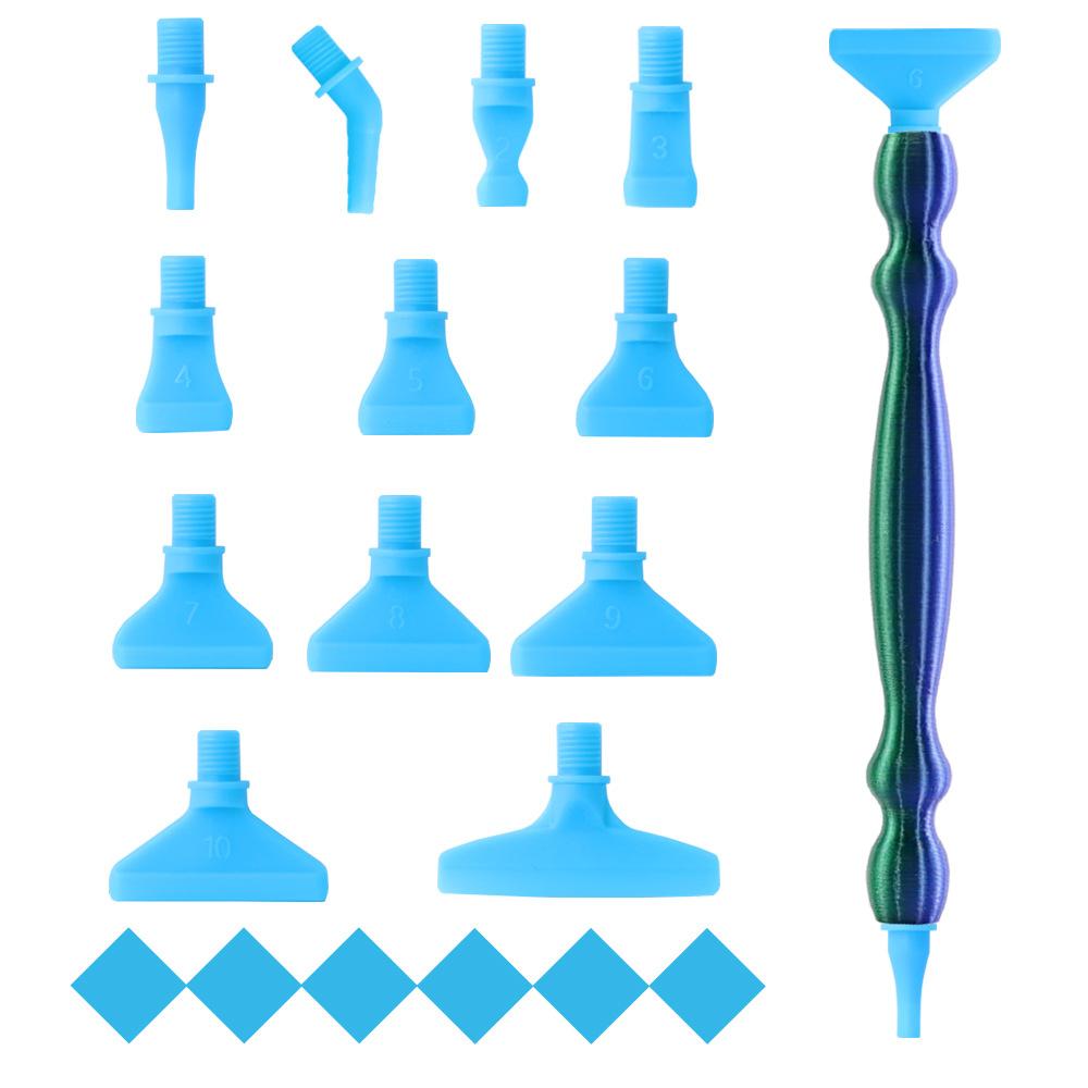 Diamond Painting Pen Kit with 12 Threaded Plastic Tips and Wax Pads Ergonomic Rhinestone Picker Tool for DIY Crafts and Nail Art