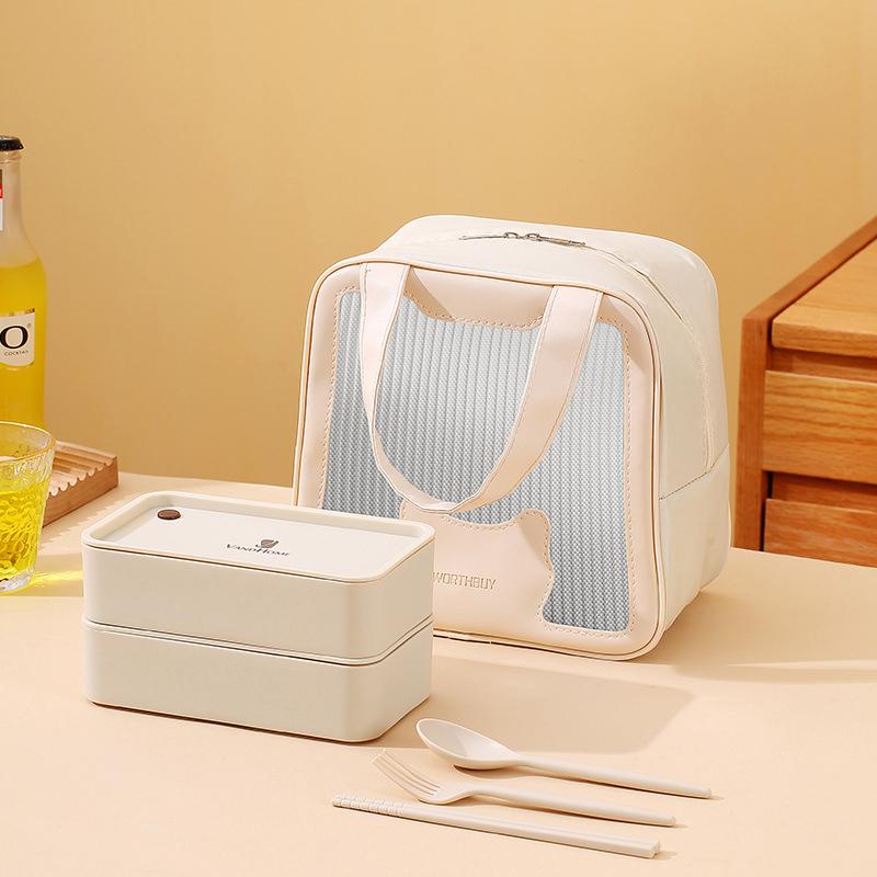 MeyJig Two-Layer Lunch Box with Tableware Microwave Bento Box Suit for Kid Adult Food Container