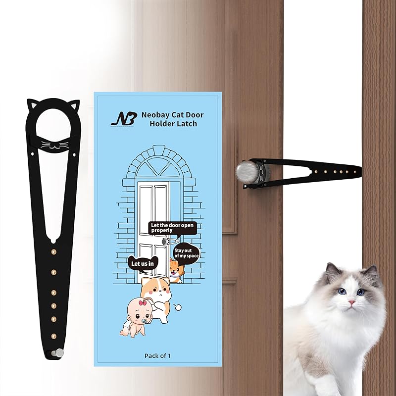Cat Door Latch with Stabilizer, 7 Sizes Adjustable Cat Door Holder Latch to Keep Dog Out of Litter Box, Economical Alternative of Pet Gates and