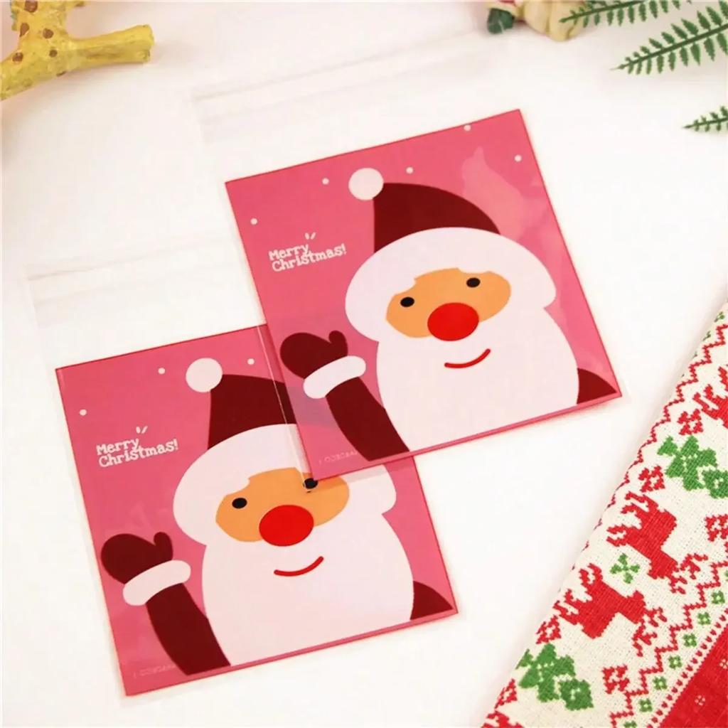 100pcs- Santa Cookie Hot Seal Bags Handmade Candy Nougat Biscuit Packaging Christmas New Year Party Decoration Supplies Zipper B