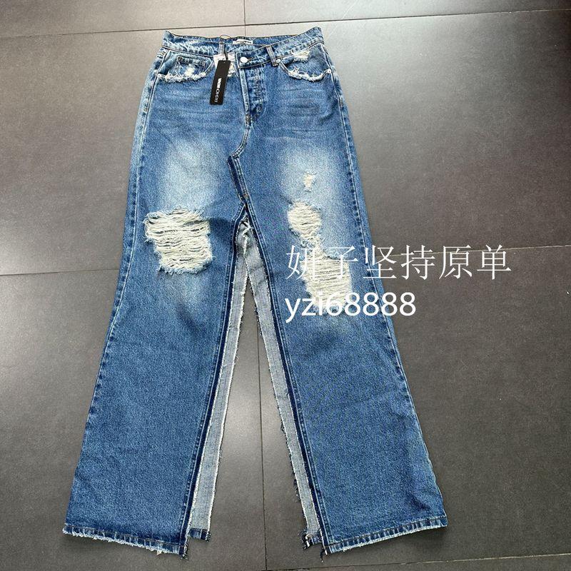 

Export FN Anti-Bone Series Broken A- line Long Front and Rear Slit Burrs Mop Asymmetrical Skirt Denim Long Skirts Denim blue overskirt SK6124 M