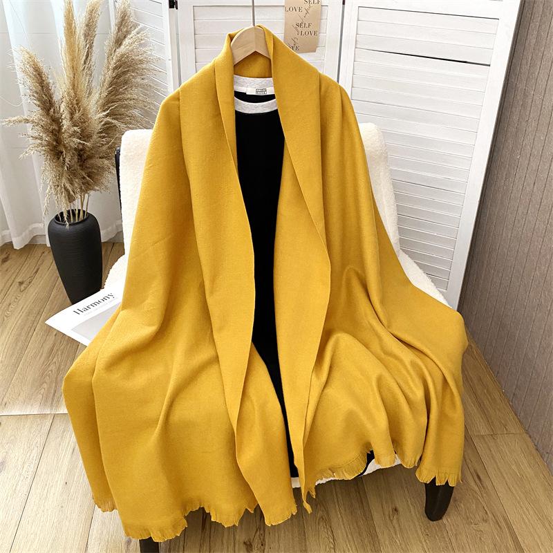 Women S Solid Color Faux Cashmere Scarf Elegant Warm Shawl