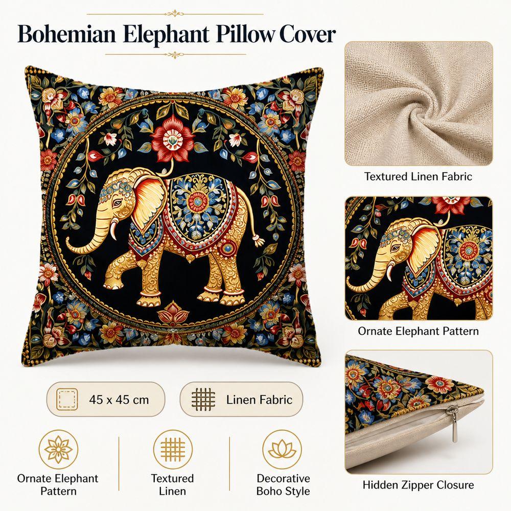Floral Print Elephant Cushion Cover Vintage Pattern Throw Pillow Cover Sofa Decoration