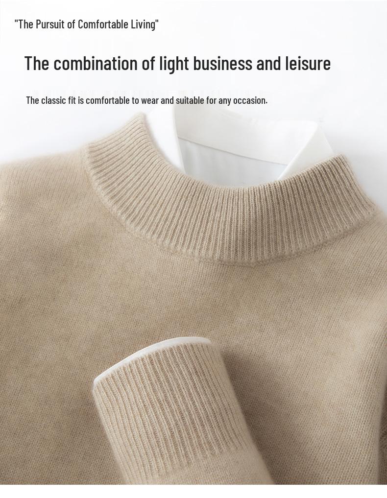 Men's High Neck Cashmere Sweater - Long Sleeve, Solid Color, Loose Knit Pullover for Autumn & Winter