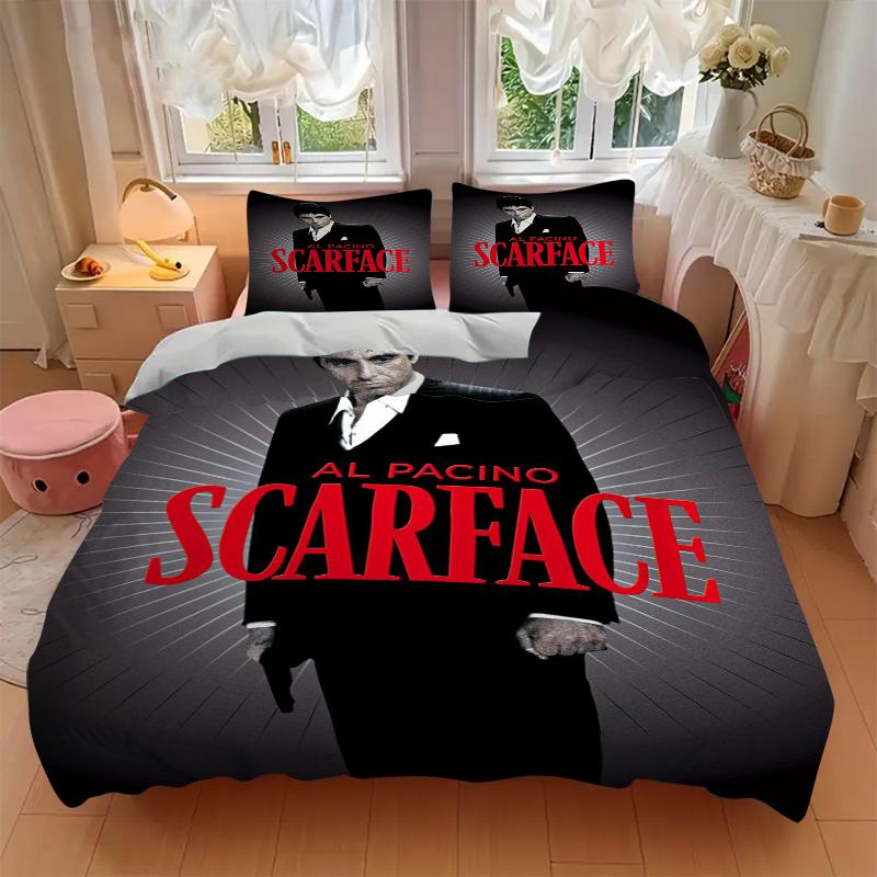 3Pcs Scarface Pacino'S Iconic Role Bedding Set Soft Fabric Duvet Cover Pillowcases Christmas Xmas Halloween Gift 1 Duvet Cover 2 Pillowcase L1336