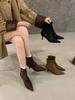 European and American Cross Belt Buckle High-heeled Short Boots, New Suede Pointed Thin Heel Rear Zipper Thin Boots In Autumn and Winter 2025