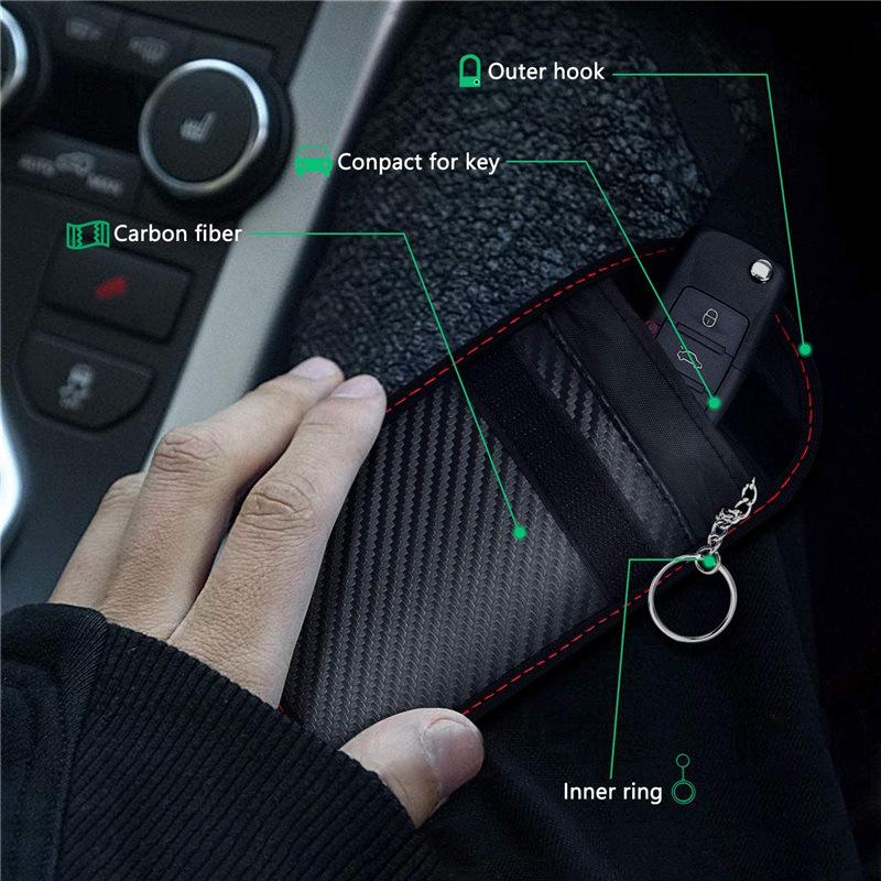 Key Fob RFID Blocking Bag Double Layer Carbon Fiber Anti-Scratch Car Key Cage Protector for Vehicle Drivers Travel Use