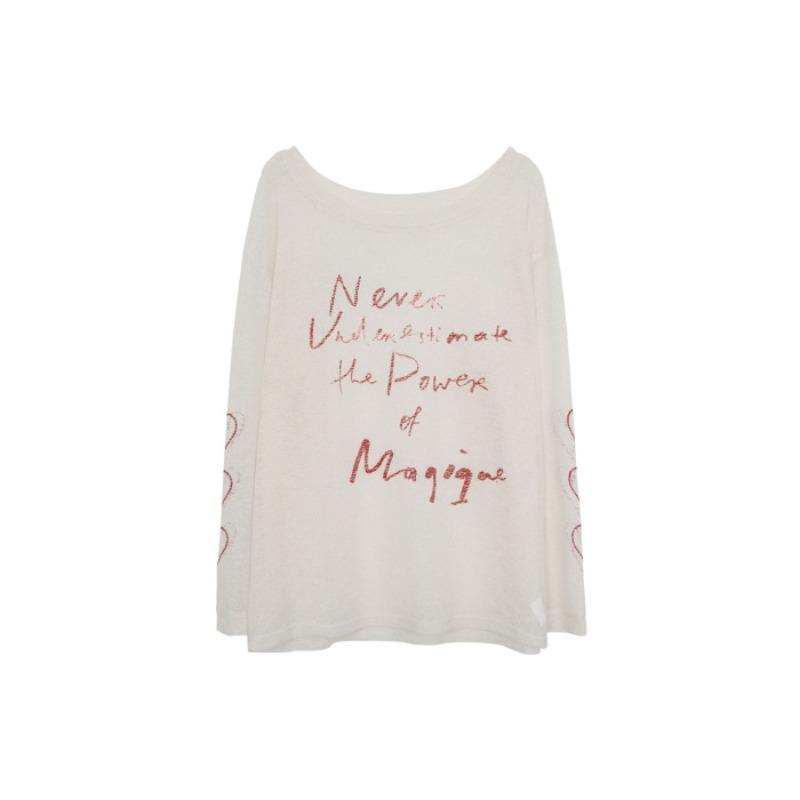 Lazy Letter-printed Sunscreen Blouse Women's Summer Long-sleeved Shirt Loose and Unique Off-shoulder Slanted Shoulder Top