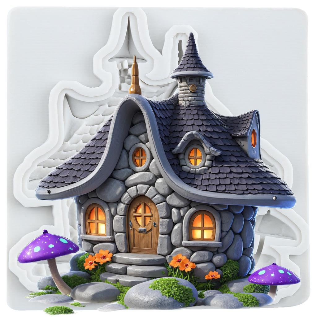 Fairy Garden House Silicone Molds Fairy House Fondant Mold Cake Decorating Tools Cupcake Topper Chocolate Candy Craft Gum Paste Polymer Clay
