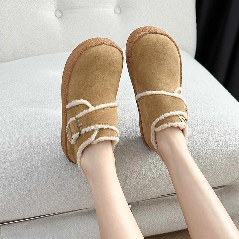 Fashion Women Flats Platform Ankle Snow Boots New Winter Short Plush Suede Warm Shoes Women 2025 Trend Casual Walking Fur Cotton Botas