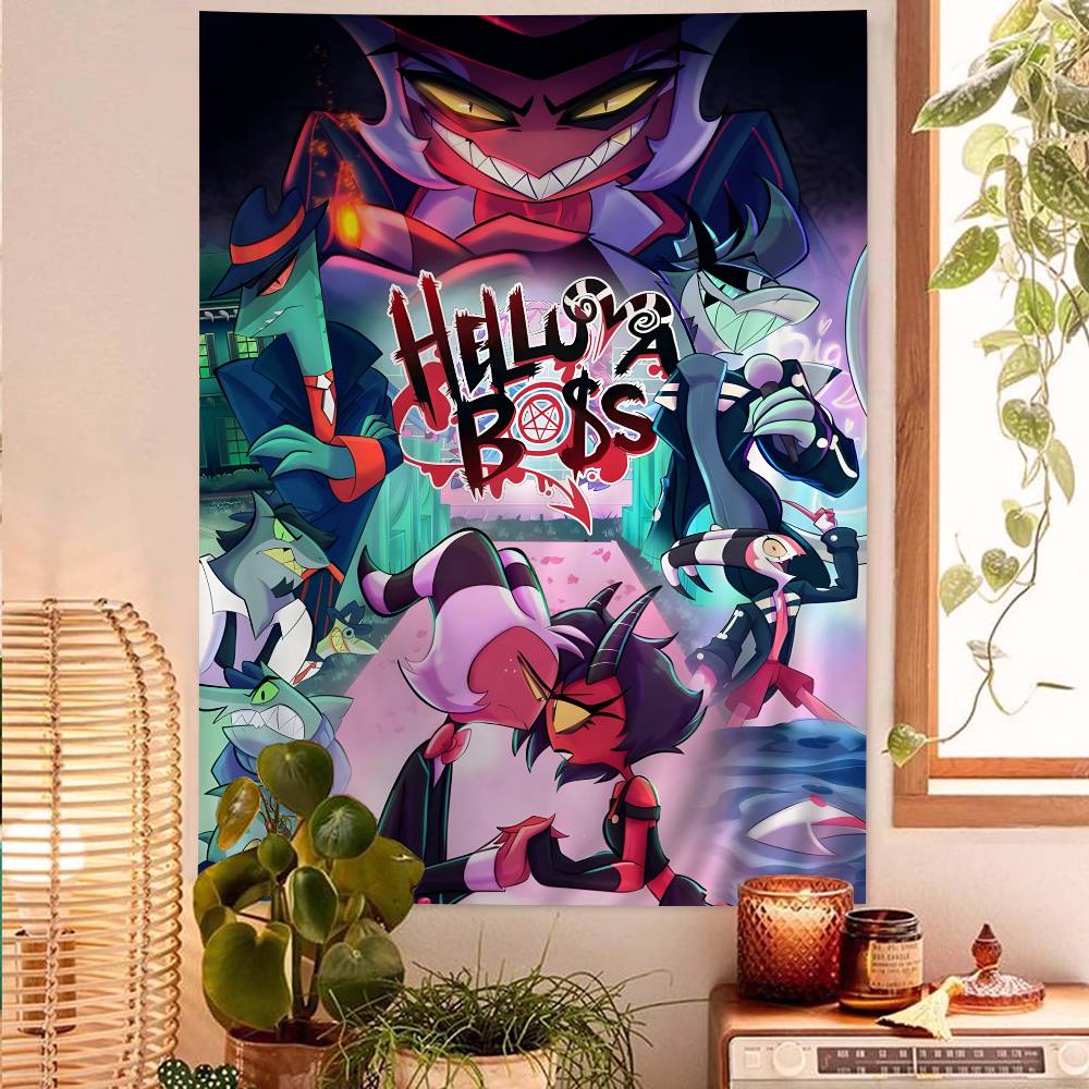 HHazbin HHotel Anime Character Alastor Cartoon Tapestry Hippie Flower Wall Carpets Dorm Decor Art Home Decor