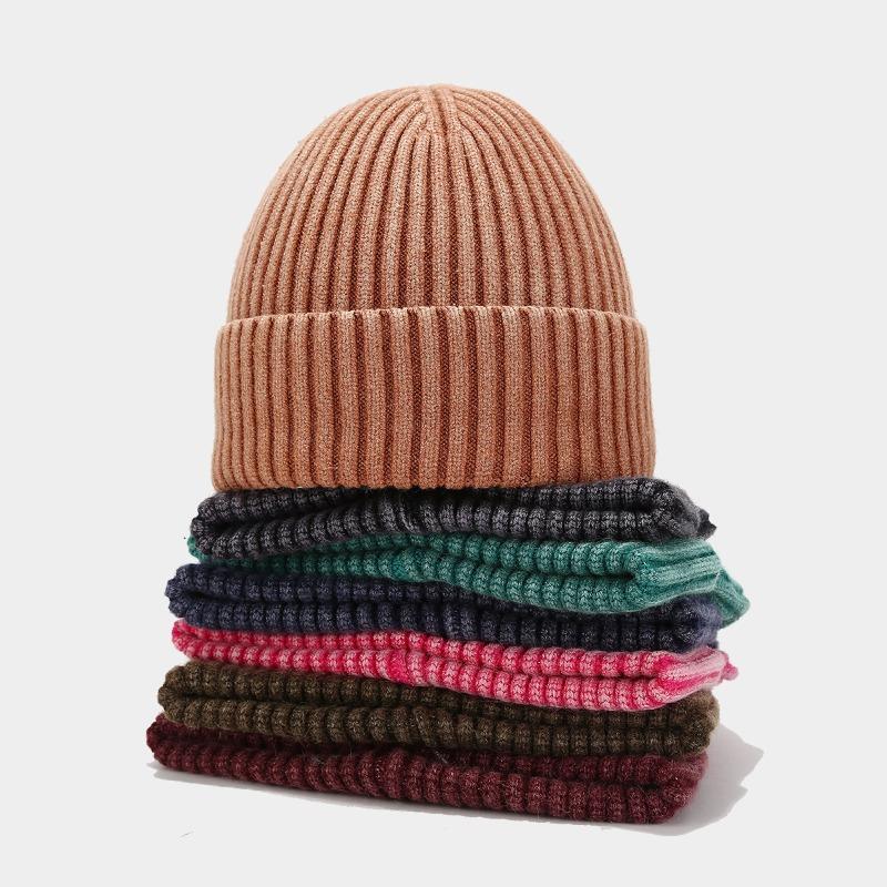 Fashion retro washed core-spun yarn knitted hat women's autumn and winter outdoor warm wool hat ear protection cold hat