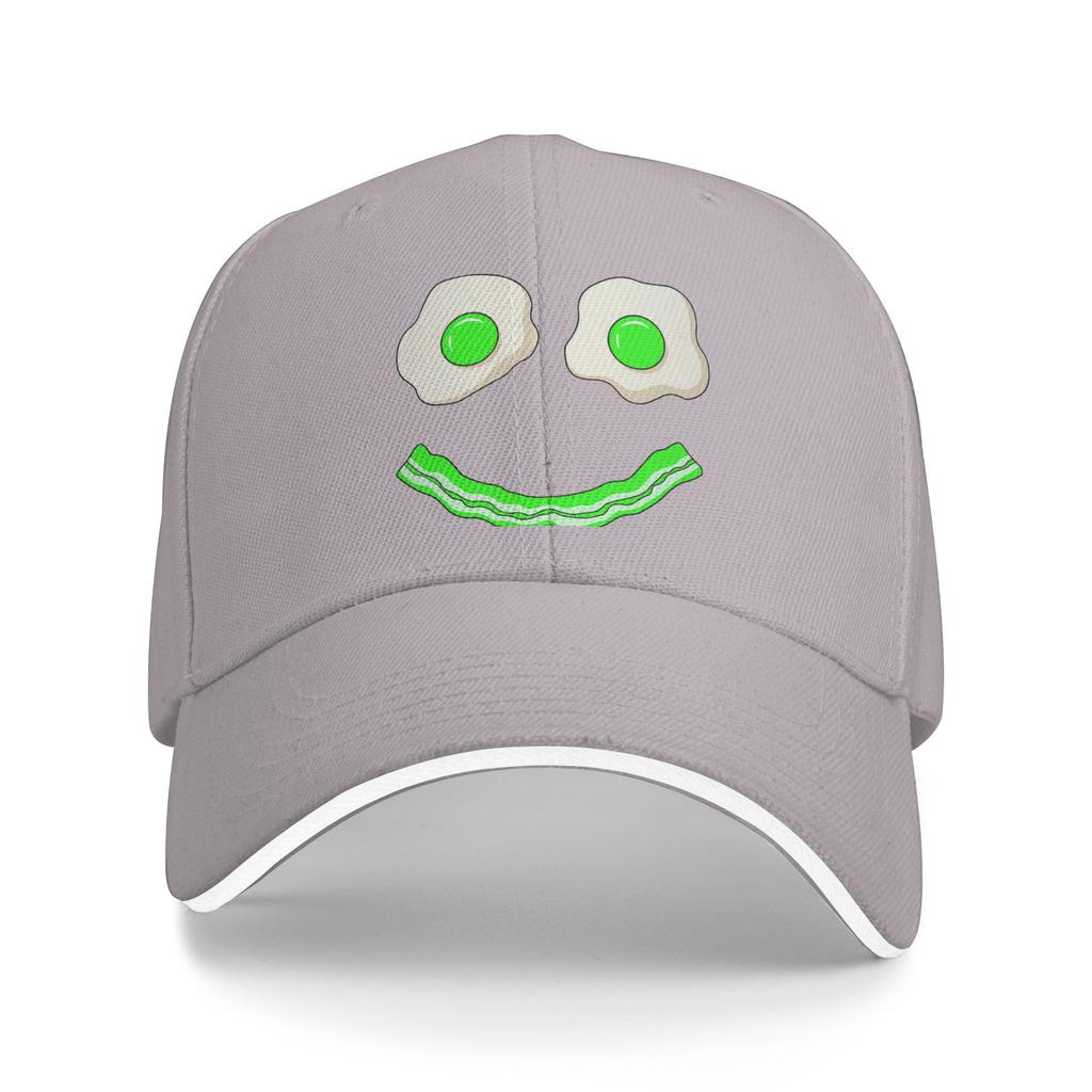 Green Smile Face Eggs and Bacon Ham Breakfast St Patrick's Sun Baseball Cap Summer Women Unisex Tennis Skate Snapback Cap