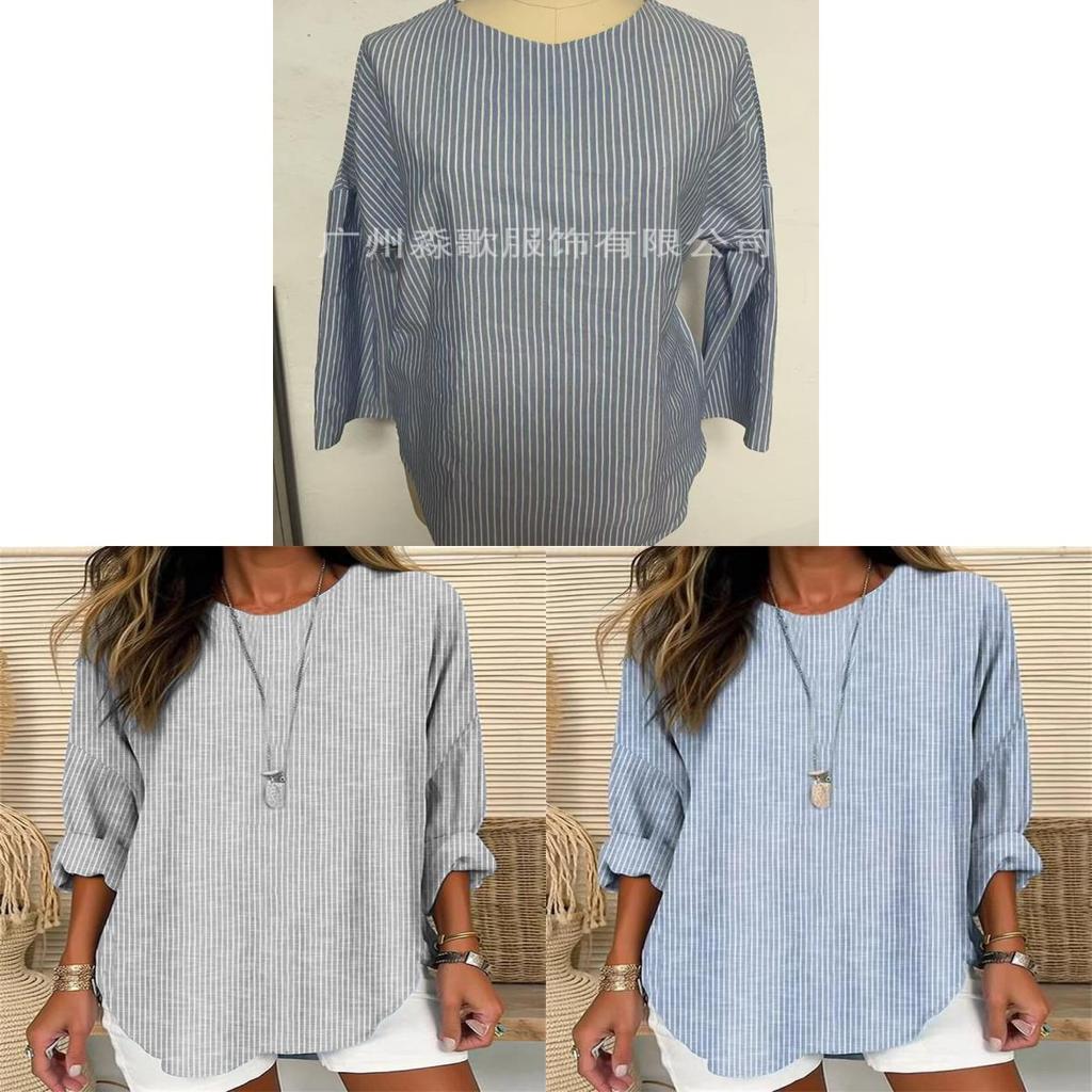 Urban Style Striped Long Sleeve Tshirt With Polyester Fabric For Casual Office Wear