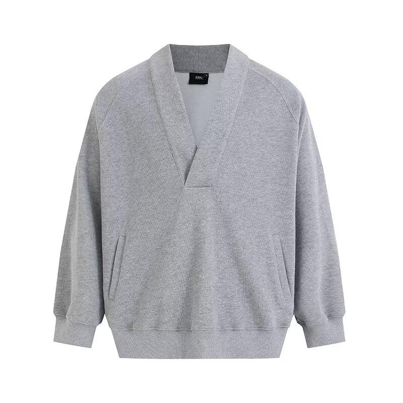 Large Size V-neck Sweater Jacket Men's Autumn and Winter Design Sense Loose Silhouette Big Sweater Casual Long-sleeved Top Tide