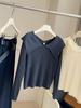 Women's Sweet Peter Pan Collar Knitted Sweater - 2025 New Slimming Ribbed Long Sleeve Short Top