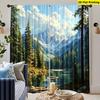 2 Bright Mountain & Lake Landscape Curtains Machine Washable Peaceful Woods River Snowy View Polyester Material for Home Decor