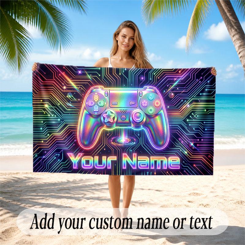 Neon Abstract Theme Beach Towel Personalized Custom Name & Text Soft Quick Dry Beach Towel for Swimming Travel