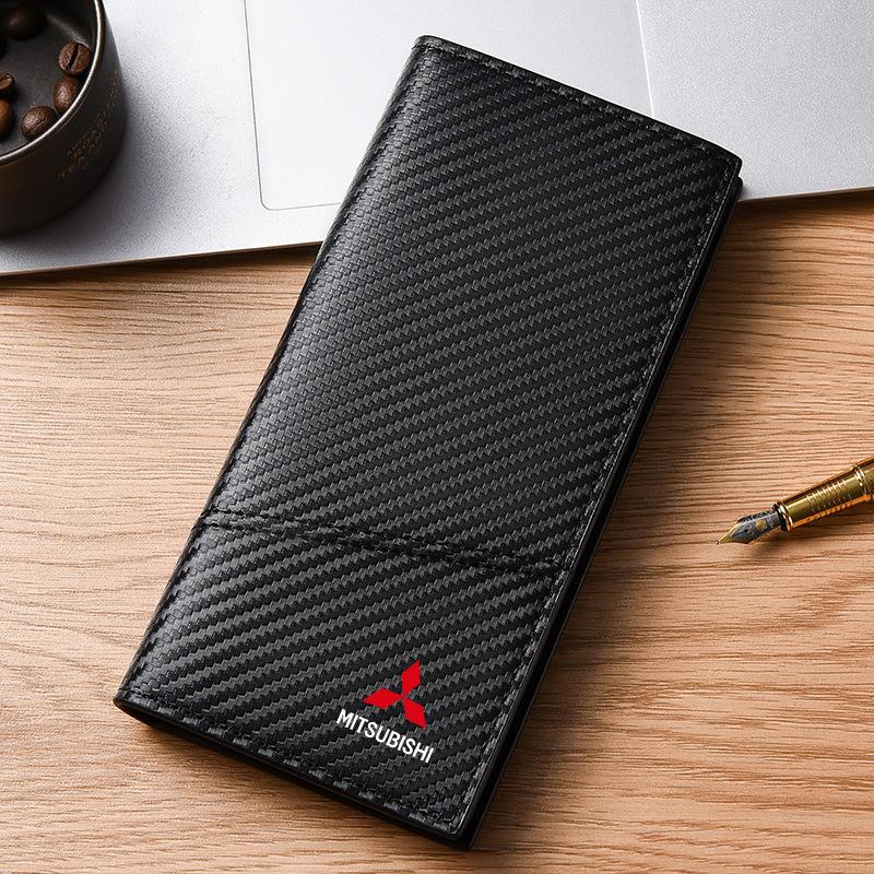 Leather Car Key Bag Auto Long Wallet with Multiple Card Slots for Mitsubishi Outlander Lancer 9 ASX L200 Pajero Montero Eclipse