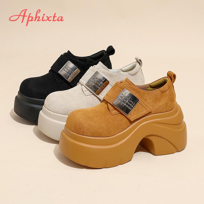 Fashion Aphixta 8cm Chunky Heel Women Ankle Boots Metal Decoration Hook Loop Woman High Heel Pumps Platform Height Increasing Footwear