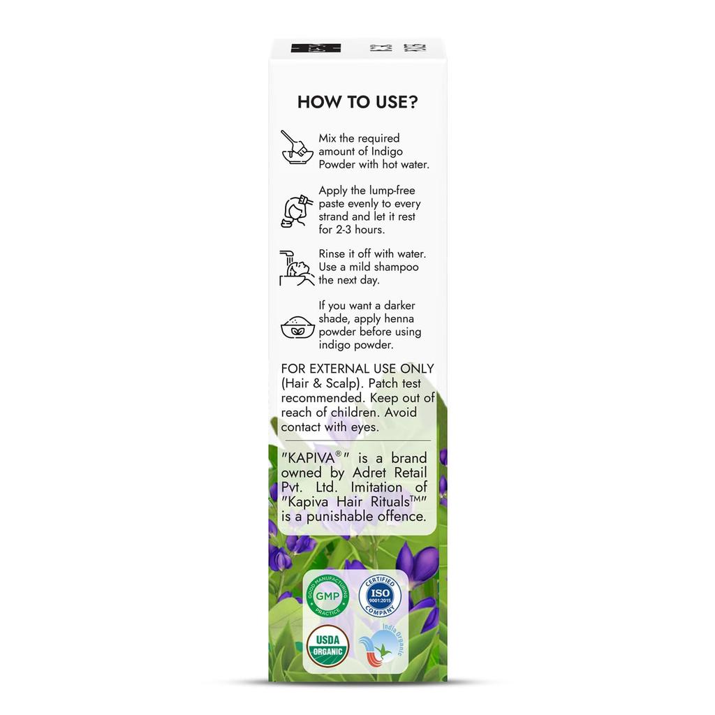 Kapiva Indigo Powder for Black Hair 100g Pack of 2 | 100% Natural Organic Herbal Hair Colorant | Chemical-Free Ayurvedic Hair Coloring