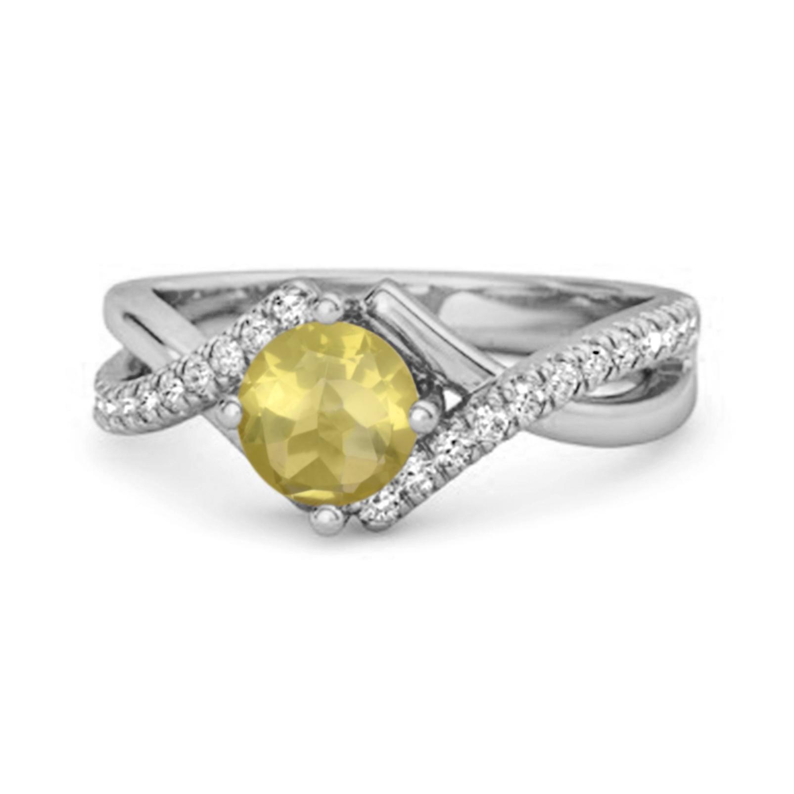 Lemon Quartz Split Band Crossover Pave Ring - 925 Sterling Silver 6