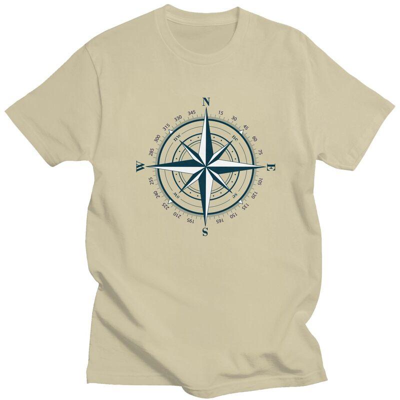 Custom Nautical Compass T Shirt for Men Pure Cotton Tshirt Leisure Tee Short Sleeve Anchor Boat Tshirts Slim Fit