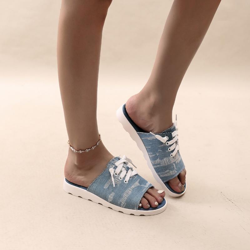 Fashion 2025 Fashion Open Toe Women's Slippers Summer Lace-up Daily New Plus Size Light Concise Soft Bottom Best Seller Flat Slippers