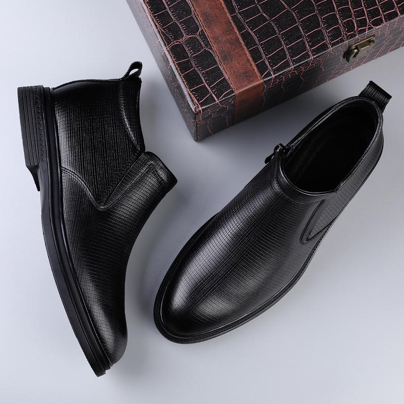 High Quality Genuine Leather Men Chelsea Boots Luxury Brand Man Business Boots Warm Plush Fur Botas Winter Formal High Top Shoes