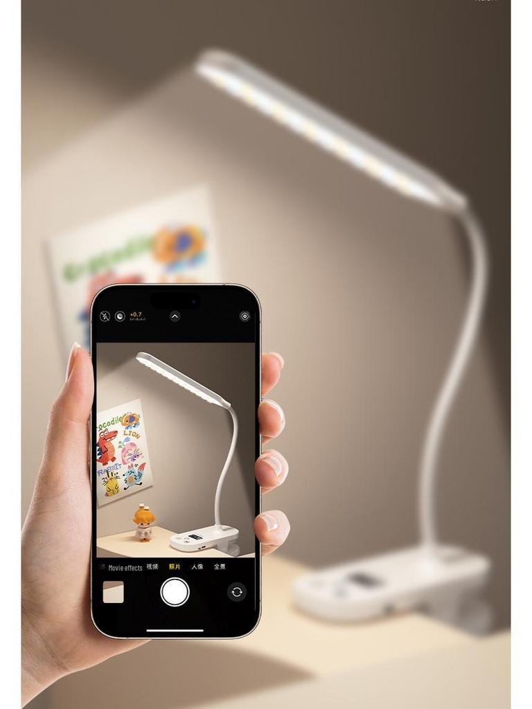 Eye-Friendly LED Clip-On Desk Lamp with Clock – Perfect for Study, Dorm, and Bedside Reading