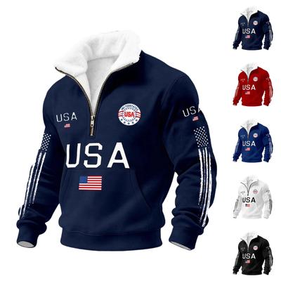 USA Jubilæum Herre Afslappet Bogstavprint Langærmet Lynlås Cardigan
