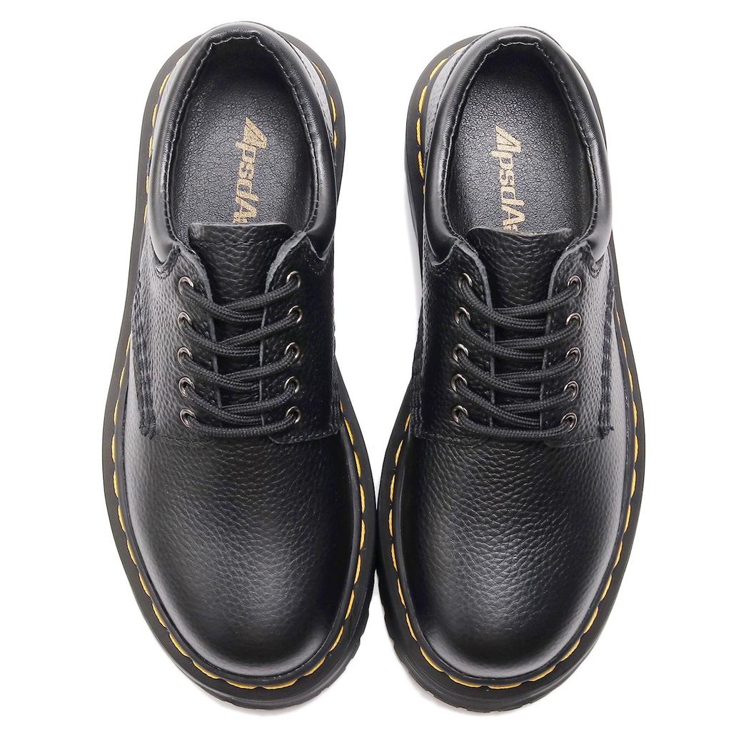 Hole thick-soled small leather shoes women's low-top first-layer cowhide lychee pattern British casual student muffin bottom short boots