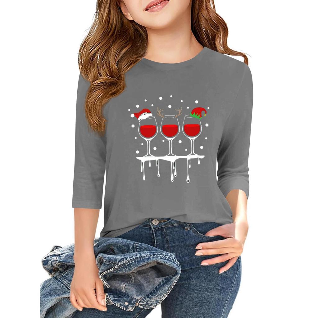 Tricou casual cu mâneci 3/4 pentru copii, cu gât rotund și imprimeu pentru Ziua Independenței