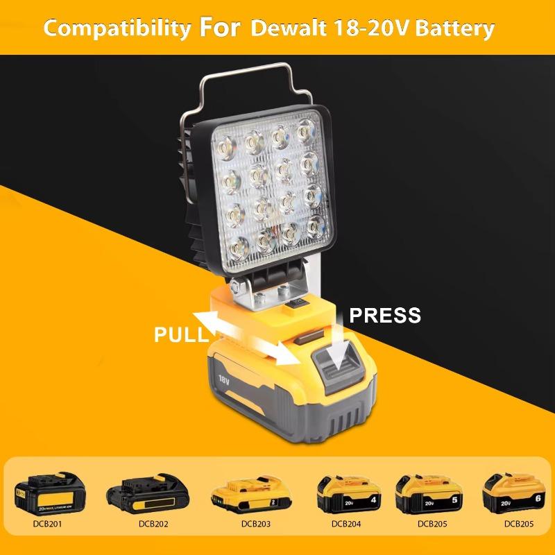 Work Light  for Dewalt 18V 20V Battery for Workshop Emergency with USB Type-C LED Cordless Floodlight LED Light Camping