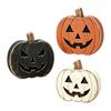 Indoor Halloween Ornaments 3Pcs Pumpkin Tabletop Decor, Rustic Face Wooden Block Small Decorative Figurines Ornaments, Farmhouse Desktop Craft