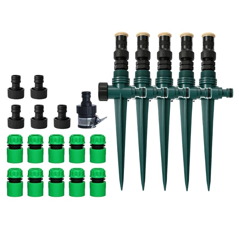 Garden Irrigation Sprinkler Set 21Piece Ground Stake Watering Kit with 360°Adjustable Sprayer Heads and Connectors