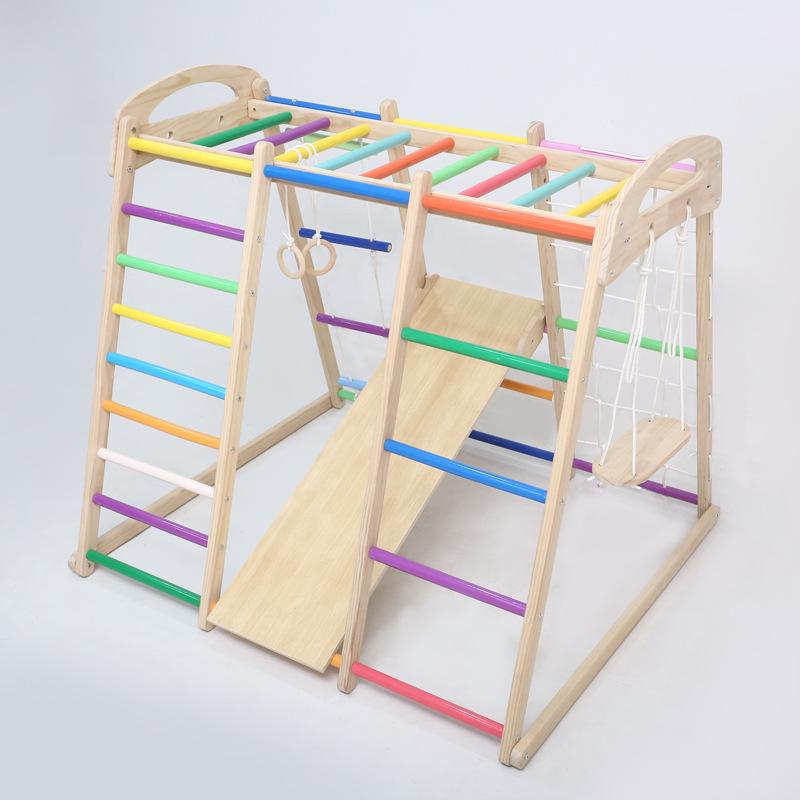 Indoor Wooden Climbing Frame & Slide Combo for Kids' Playroom