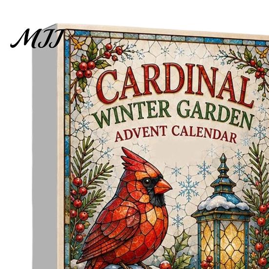 Bird Themed Hanging Ornaments Acrylic Christmas Advent Calendar Box with 24 Ornaments, Desktop Display Festive Countdown Decoration for Home