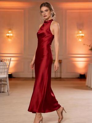 2026 European & American Silk Satin Halter Neck Formal Dress