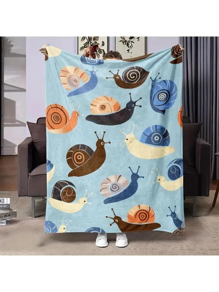 Cozy Snail Party Print Flannel Throw Blanket - Soft, Warm & Versatile for Naps, Sofa, Office Bed, Camping - All-Season Gift Idea