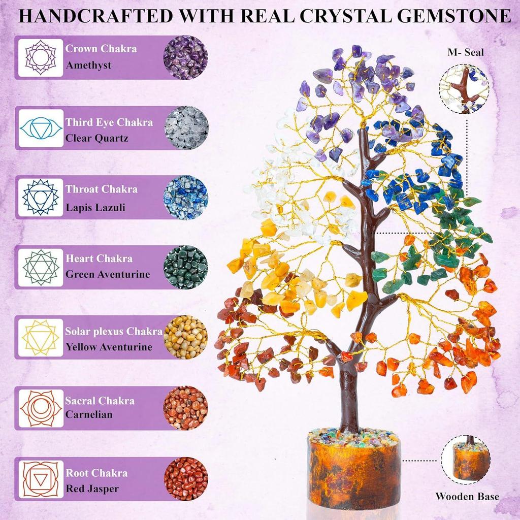 Seven Chakra Crystal Tree | Decorative Artificial Tree for Home & Office | Feng Shui Good Luck Tree for Living Room & Hall | Unique Gift