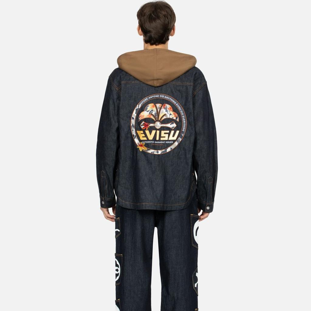 EVISU Denim Jackets Men's Denim Blue Hooded Moderate Straight Fit 2EAHTM3SJ7020RXCL