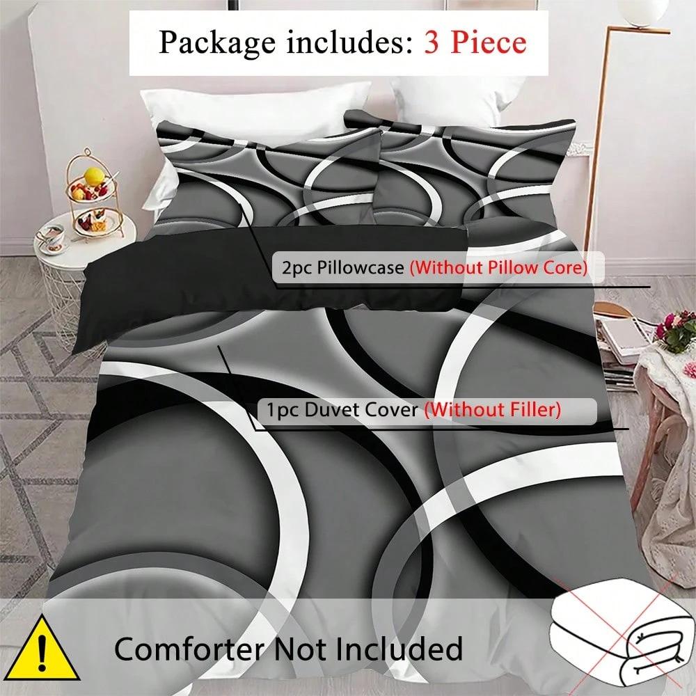 3pcs Modern Abstract Geometric Lines Duvet Cover Black, White And Grey Bedding Set Swirls Printed For Adult Single Full Size
