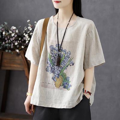 Women's Short Sleeve Round Neck Floral Print Blouse