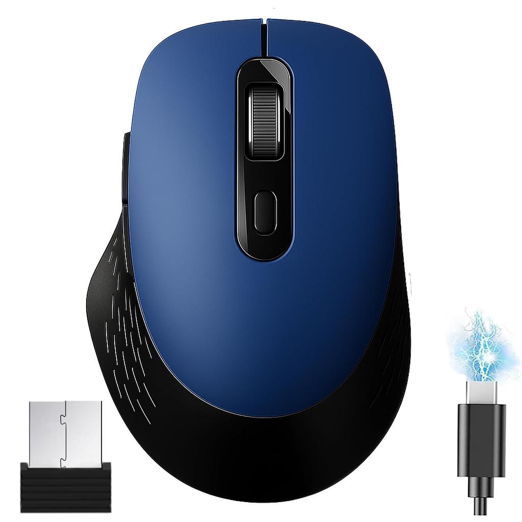Wireless Mouse, Bluetooth 5.2 + 2.4GHz, Quiet, Type-C Rechargeable, Compact, BackForward Buttons, 6 Buttons, 5 DPI Switching, 4000 DPI, Supports 3
