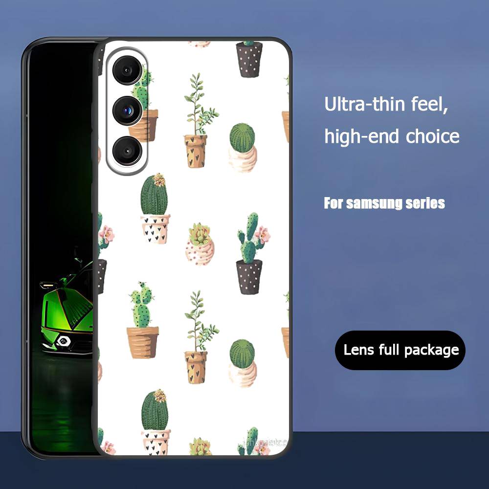 Cute Cactus Luxury Black Phone Case For Samsung Galaxy S23 S24 S25 Ultra S22 Plus S21
