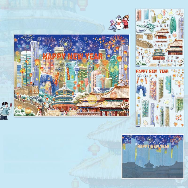 New Kawaii Christmas New Year Series 3D Cartoon Miniature Scene Stickers Creative Collage DIY Scrapbook Stacking Stickers