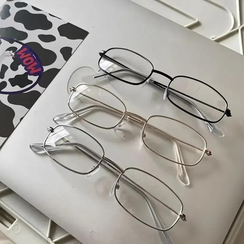 Óculos Y2K Harajuku Retrô Pequenos de Armação Quadrada para Mulheres Óculos de Metal Lentes Transparentes para Leitura Óculos com Bloqueio de Luz Azul