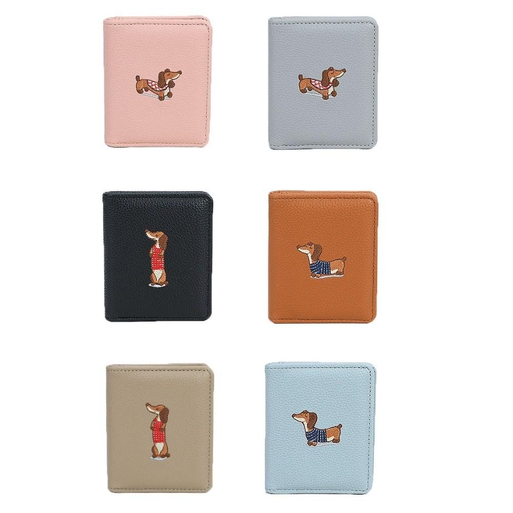 PU Leather Sausage Dog Organ Card Bag Solid Color Leather Card Holder Short Coin Purse  Work